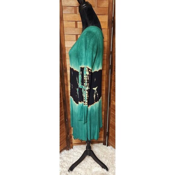 The Pyramid Collection Green High Low Tunic Dress Large L Long Sleeve Tie Dye - Picture 6 of 8